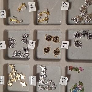 9 Squares Of Miscellaneous Charms, Connectors, Beads Set2